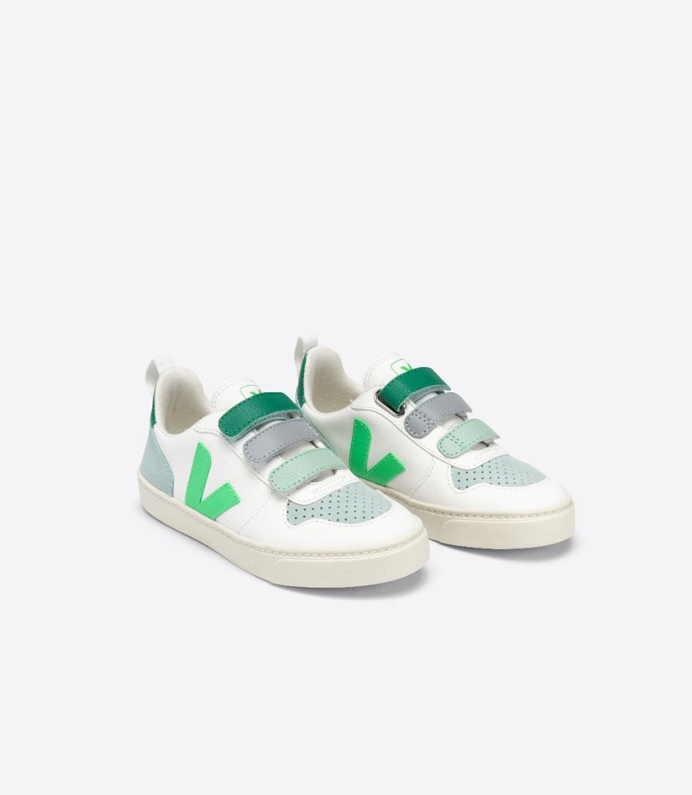 Veja Sneakers Kids - V-10 Velcro Chromefree - White/Green - 0347MYUBH